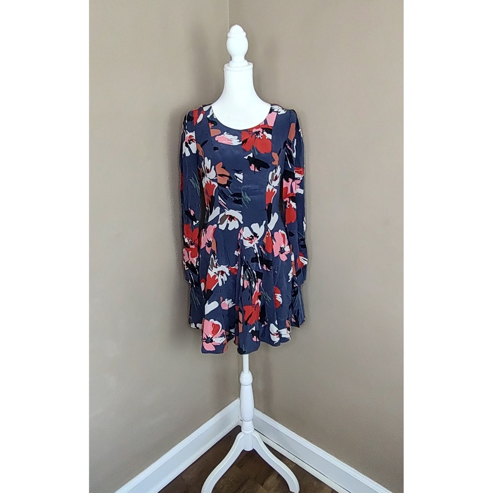 Harlyn XS Floral‎ Print Dress Long Sleeve Mini Silk Blend Casual Party